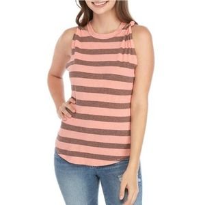 Free People Pink and Gray Striped Tank Top